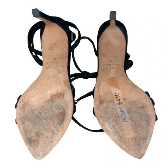 IRO Paris Romy Black Strappy Suede Sandal Stiletto Heels Size 38 - Picture 3 of 11